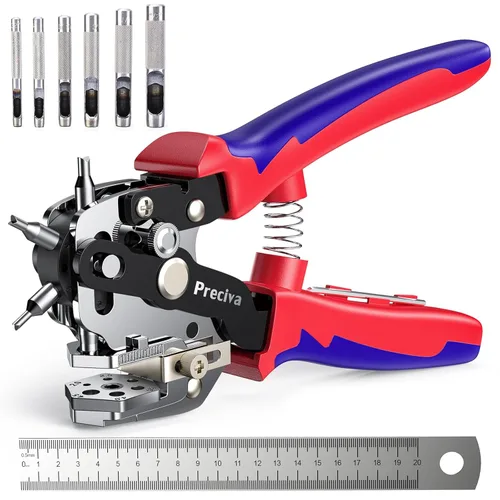 Miniatura 9 de Preciva Alicates perforadores, kit de herramientas de punzonado giratorio con alicates, regla, varilla de molienda, martillo de plástico, 340 Azul