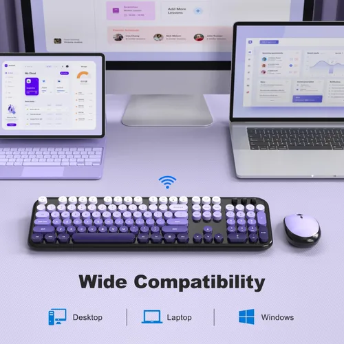 Miniatura 130 de KNOWSQT Combo de teclado y ratón inalámbrico, teclados lindos de tamaño completo estilo máquina de escribir 2.4G azul colorido - receptor USB Plug