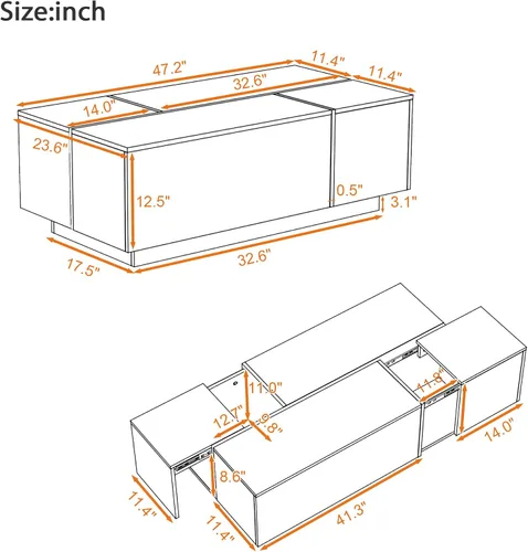 Miniatura 2 de Merax Mesa auxiliar, mesa auxiliar extensible con 2 espacios de almacenamiento ocultos y 2 cajones, mesa central multifuncional con acabado