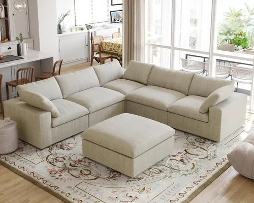 Miniatura 21 de Sofá modular Cloud de 79 pulgadas, sofá biplaza modular convertible con otomana de almacenamiento, sofá de tela de lino y algodón para sala