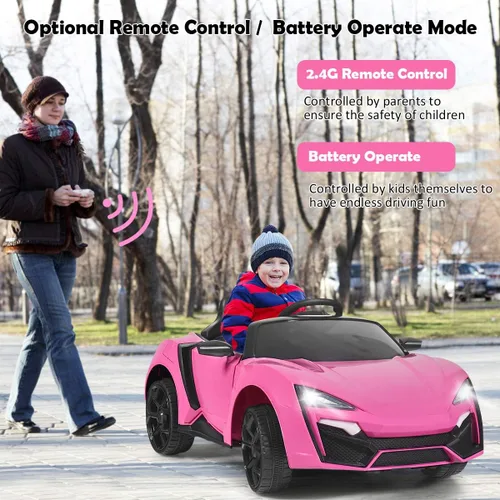 Miniatura 2 de Costzon Vehículo eléctrico con batería de 12 V con modos de control manual y remoto, luces LED, bocina, música, MP3, USB, TF, 3 velocidades, Rosa