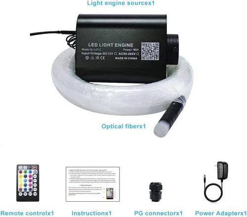 Miniatura 8 de AMKI Kit de luces de cortina de fibra óptica RGBW de 16 W, 300 hebras de punto de destello con control inteligente de aplicación de sonido, cable