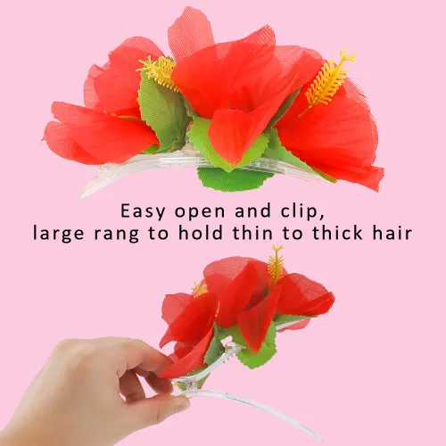 Miniatura 4 de Ahoney 4 Piezas Accesorios para el Cabello de Flores de Hibisco Hawaiano - Pasadores Artificiales de Gasa, Horquillas para Mujeres, Niñas
