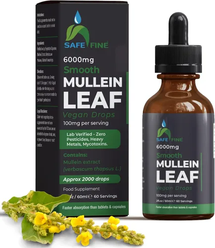Gotas de extracto de hoja de gordolobo de 2 onzas líquidas (2.0 fl oz), suplemento herbario líquido sin alcohol para apoyo pulmonar, vegano, sin