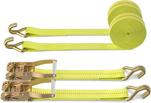 Miniatura 9 de Correas de trinquete con gancho plano - Correas de amarre resistentes - 2 pulgadas x 27 pies - Correa resistente a la intemperie - Límite de carga