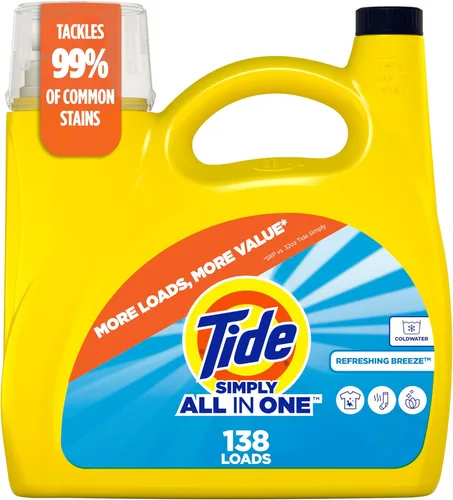 Tide Simply Liquid - Detergente para ropa, aroma refrescante de brisa, 138 cargas, 182 onzas líquidas, detergente todo en uno