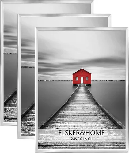 Miniatura 9 de ELSKER&HOME 18x24 Marco para Póster 3 Pack, Marco Plateado para Montaje Horizontal o Vertical en la Pared, Resistente y a Prueba de Arañazos