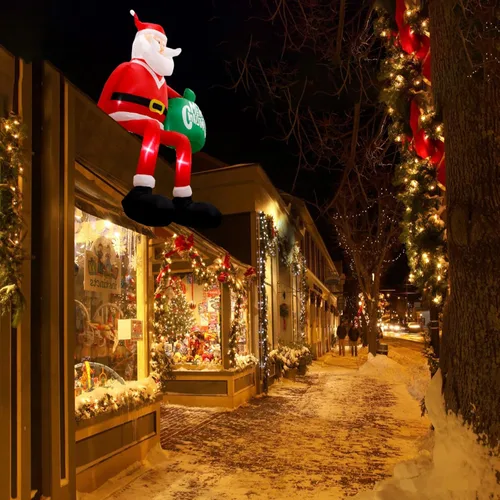 Miniatura 3 de OurWarm 8 pies Adornos inflables exteriores de Navidad, Papá Noel trepador inflable de Navidad, decoraciones de Navidad de patio con luces LED