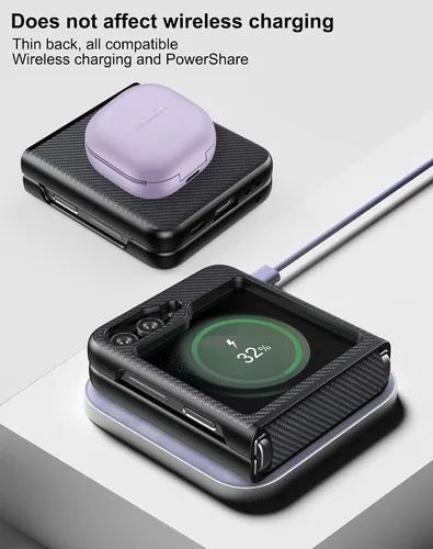Miniatura 6 de Foluu Funda protectora delgada para Samsung Galaxy Z Flip 5 con protección de bisagra, correa de goma de piel sintética + carcasa de policarbonato