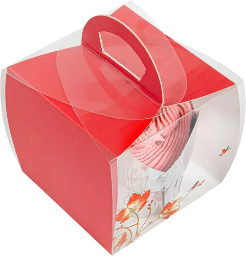 Miniatura 11 de Restaurantware - Cajas individuales para cupcakes de 4 x 4.25 pulgadas, 100 cajas de exhibición desechables para cupcakes - Con asa, acento de Rojo