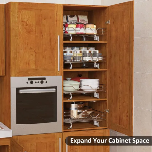 Miniatura 5 de ROOMTEC Organizador de gabinete extraíble – 17 pulgadas de ancho x 21 pulgadas de profundidad, estantes de almacenamiento deslizantes para gabinete