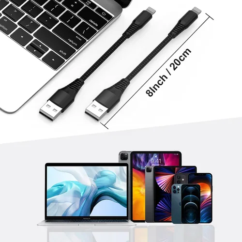 Miniatura 5 de [Certificado Apple MFi] Cable de carga corto para iPhone (paquete de 3 de 8 pulgadas), cable de carga USB a Lightning para Apple, cable de carga