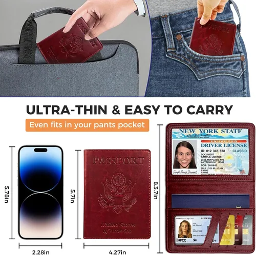 Miniatura 3 de Soporte para pasaporte para artículos esenciales de viaje, con bloqueo RFID, funda para tarjetas, funda de piel sintética para pasaporte