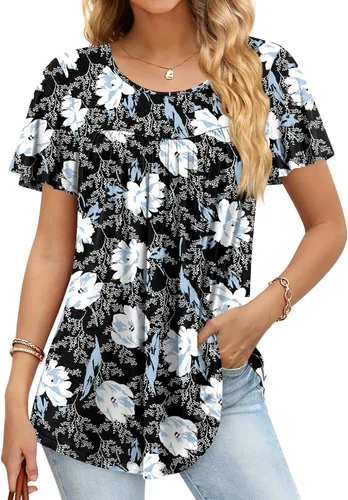 Anymiss Camisetas tipo túnica de primavera 2025 para mujer, estilo casual, elegante, manga corta, ajuste holgado, M-3X