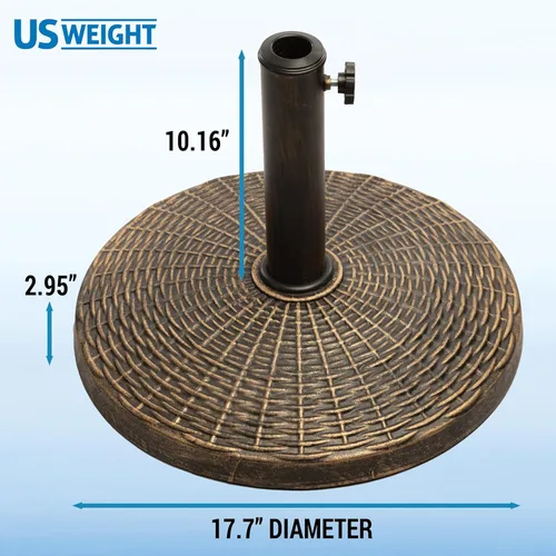 Miniatura 6 de US Weight Base de sombrilla de patio de piedra fundida, cuenta con un patrón de mimbre, base de sombrilla de patio duradera y resistente a