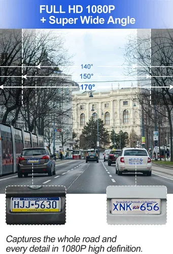Miniatura 3 de Cámara de tablero de 3 canales frontal y trasera en el interior, cámara de tablero de instrumentos de gran angular de 1080P Full HD de 170 grados