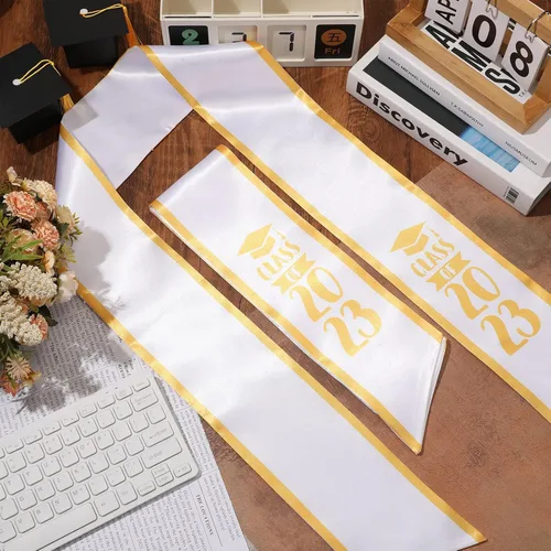 Miniatura 6 de 6 piezas unisex 2023 - Estola de graduación negra para adultos, banda de graduación de 60 pulgadas de largo para hombres, mujeres, escuela