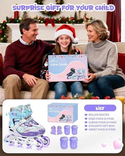 Miniatura 4 de Sportneer Patines en línea ajustables de 4 tamaños para niñas, patines en línea para niños, talla 12C-9 con ruedas iluminadas, patín