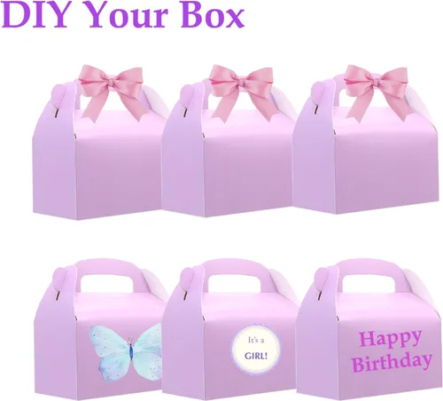 Miniatura 6 de Paquete de 30 cajas de regalo de fiesta moradas, cajas de golosinas, cajas de regalo de papel con asas. Perfecto para suministros de decoración
