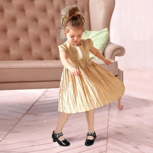 Miniatura 5 de PANDANINJIA Zapatos de vestir para niñas, zapatos de tacón Mary Jane con flores, fiesta de boda, regreso a la escuela, zapatos de tacón para niños