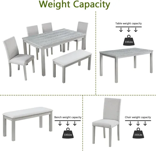 Miniatura 6 de LUMISOL - Juego de mesa de comedor de madera maciza con 4 sillas tapizadas y banco para cocina, comedor, sala de estar, gris plateado