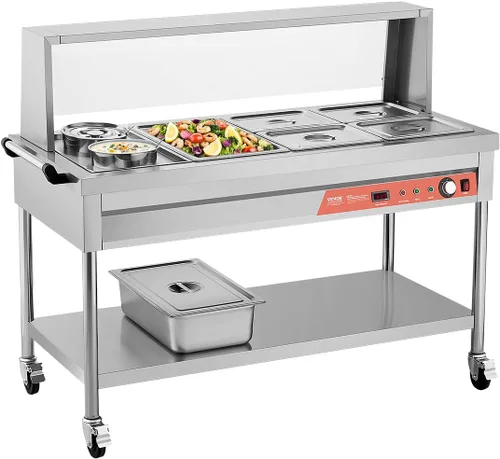 Miniatura 20 de VEVOR Calentador de Alimentos Eléctrico Comercial, 7 Bandejas + 2 Ollas Mesa de Vapor, 1800W Calentador de Alimentos Profesional para Buffet