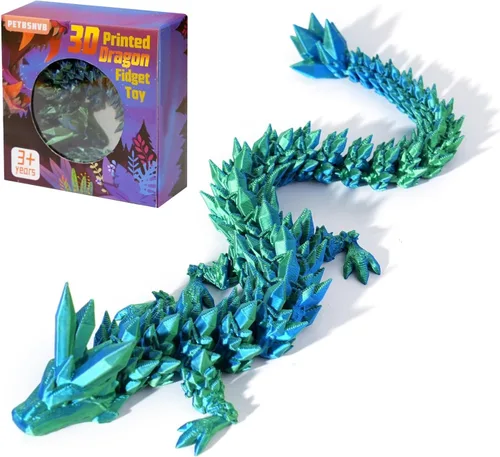 PETBSNVB Dragón impreso en 3D de 12 pulgadas, dragón articulado, dragón de cristal, juguete antiestrés de dragón, decoración de oficina en casa Azul