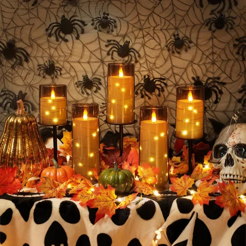Miniatura 2 de Homemory Velas sin llama con luces de hadas de cadena de estrellas incrustadas, velas que funcionan con pilas, velas LED, velas falsas con control
