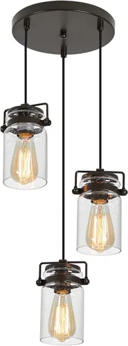 Miniatura 16 de Iluminación colgante para isla de cocina, lámpara colgante de cristal moderna lineal para comedor, 1 luz, lámpara colgante industrial para techo