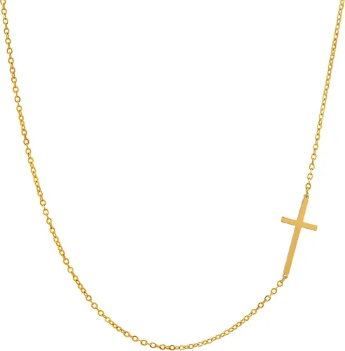 Moodear Collar de cruz para mujer, chapado en oro de 14 quilates, collar de cadena de plata de ley, delicado collar con colgante de cruz de oro en