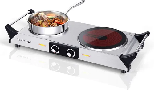 Miniatura 7 de Placa caliente, estufa eléctrica Techwood para cocinar, encimera de 1500 W, quemador individual con temperatura y asas ajustables, placa de cocina