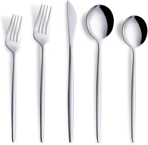 Miniatura 9 de Juego de cubiertos de acero inoxidable de 20 piezas, color negro y plateado, para 4 personas, incluye tenedores, cucharas, cuchillos, utensilios