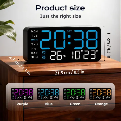 Miniatura 6 de Reloj de pared digital LED decorativo multifuncional, reloj digital grande que muestra la hora, fecha, temperatura, ajuste automático de brillo