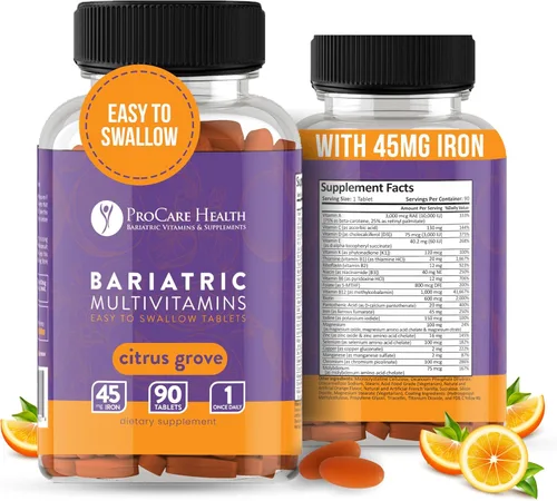 ProCare Health Multivitamínico bariátrico con hierro de 45 mg (90 tabletas fáciles de tragar) – Vitaminas bariátricas postoperatorias para píldoras