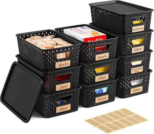 Homaigie Paquete de 10 contenedores de plástico con tapas, color negro