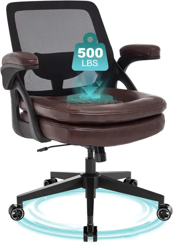 Silla de oficina grande y alta, silla de escritorio ergonómica de malla de 500 libras con reposabrazos abatibles, asiento ancho de tamaño grande en