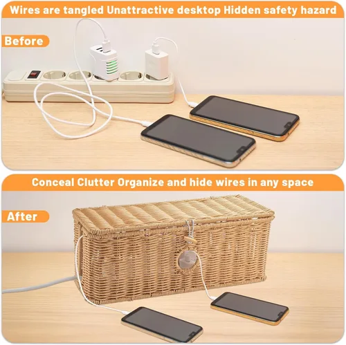 Miniatura 6 de 2 cajas de gestión de cables hechas a mano, organizador de cables de ratán, cajas organizadoras de cables grandes y medianas, cajas de regleta