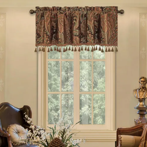 Miniatura 21 de Loom and Mill Cenefas de jacquard de lujo para ventana de sala de estar, elegante cenefa de cortina de damasco beige con ribete de cuentas, cortina