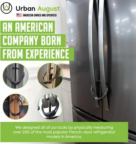 Miniatura 4 de Urban August Cerradura de refrigerador para niños y adultos, cerradura de refrigerador de 4 dígitos para refrigeradores de puerta francesa