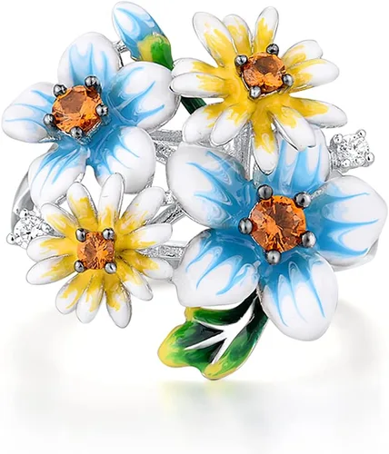 Miniatura 2 de Santuzza Anillo de plata de ley 925 con diseño de flores esmaltadas para mujer