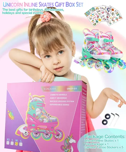 Miniatura 5 de Patines en línea de unicornio arcoíris para niñas, adolescentes y mujeres, patines 4-Pejiijar para niñas de 6 a 8 a 12 años con ruedas luminosas
