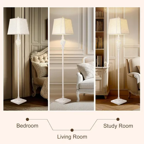 Miniatura 5 de Lámpara de pie LuxSight Collection para sala de estar, lámpara de pie vintage con luz nocturna, lámpara alta de 165 cm con pantalla de lino blanco