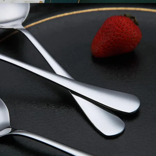 Miniatura 4 de Berglander - Juego de 4 cucharas de sopa negras de acero inoxidable chapado en titanio de 7.5 pulgadas, cucharas redondas brillantes, juego