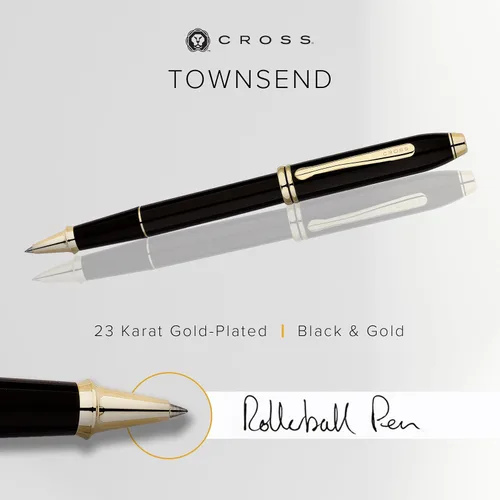 Miniatura 2 de Cross Townsend Bolígrafo Rollerball Recargable Presentado en una Caja de Regalo de Lujo - Punta Media, Tinta Negra, Negro y Dorado