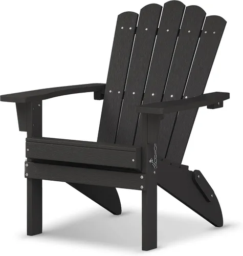 Miniatura 19 de Juego de 2 sillas Adirondack plegables de HDPE, sillas de patio resistentes a la intemperie con reposabrazos anchos y respaldo alto, silla para Negro
