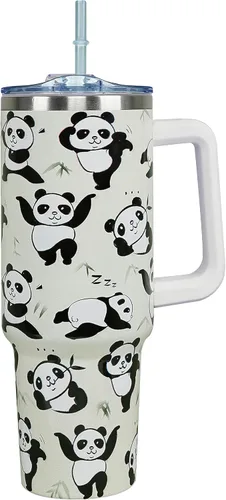 Miniatura 17 de Vaso de 40 onzas con asa de 40 onzas con diseño de mariposa morada con tapa, popote con doble aislamiento, taza de café de viaje, regalo de mariposa
