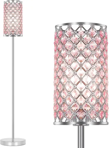 Miniatura 9 de Lámpara de pie para dormitorio, lámpara de pie de cristal lavanda con pantalla glamurosa, lámpara de pie elegante con interruptor de pie