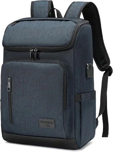Miniatura 11 de YALUNDISI - Mochila vintage con puerto de carga USB para mujeres y hombres para laptop y viajes, Negro, 15,6 pulg.