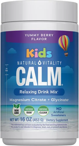 Natural Vitality Kids Calm Magnesio 16oz Polvo | Mezcla de bebida con sabor a bayas mixtas | Apoya un estado de ánimo equilibrado y un desarrollo