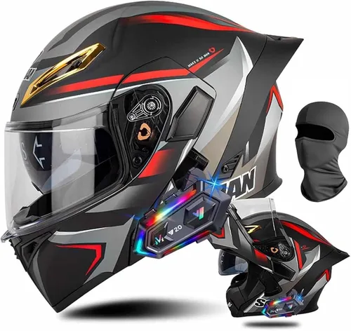 Miniatura 20 de Cascos de motocicleta modulares con Bluetooth de doble visera, aprobados por DOT FMVSS 218, casco de motocicleta abatible de cara completa